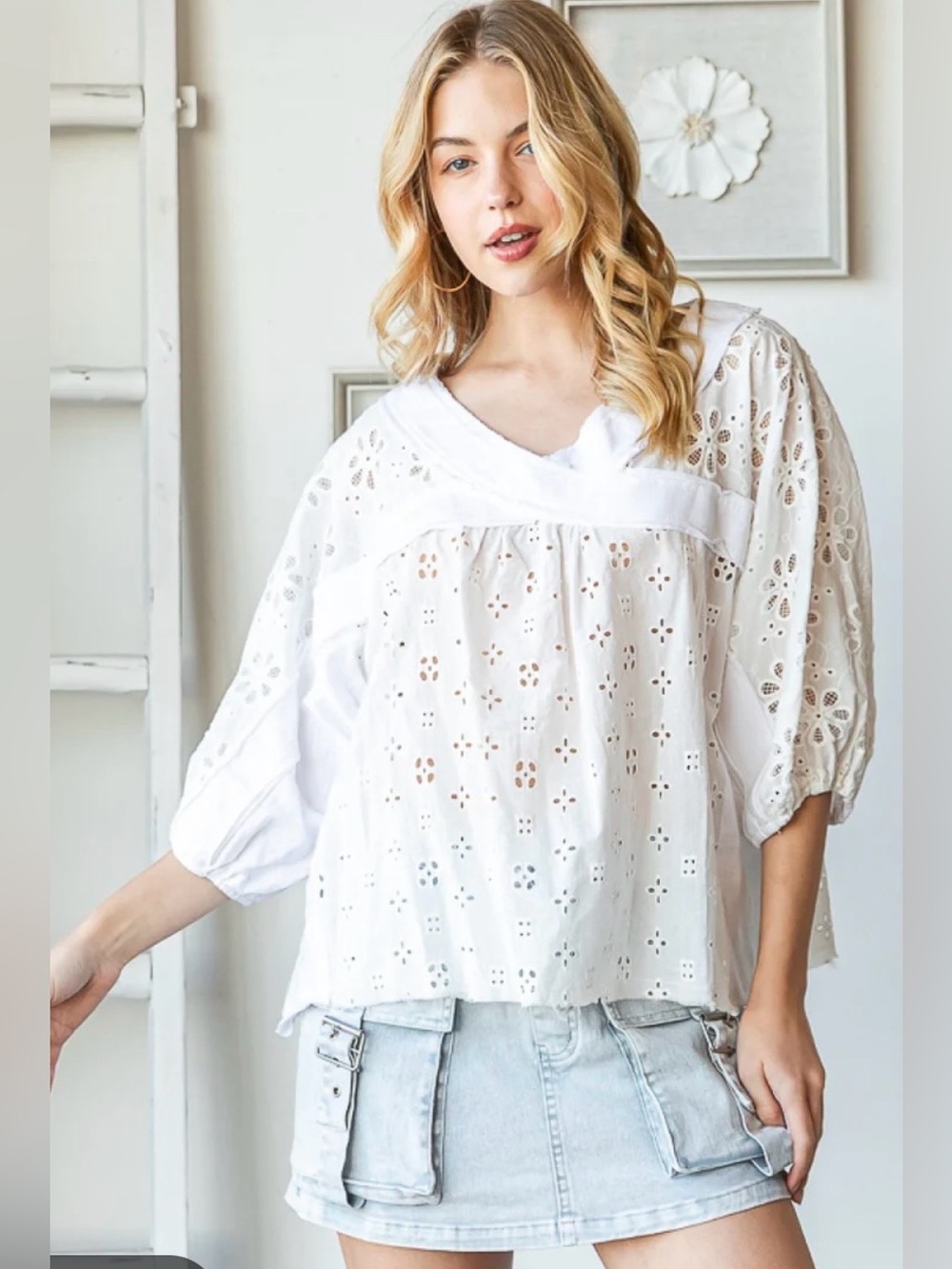 NWOT OLI & HALI WASHED EYELET TOP